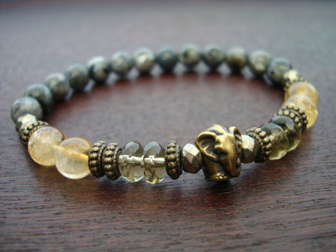 Women's Citrine Elephant Serenity & Light Mala Bracelet