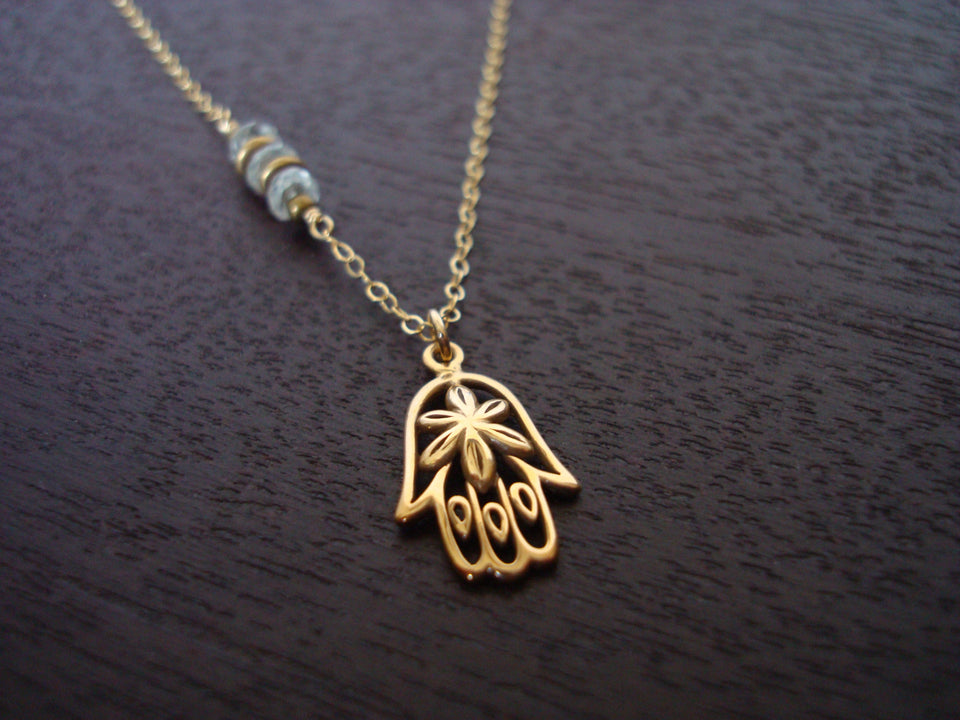 Aquamarine Hamsa Necklace