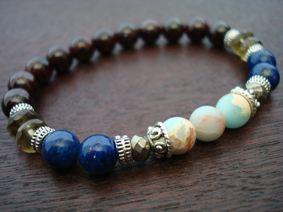 Women's African Opal & Lapis Inner Truth Mala Bracelet