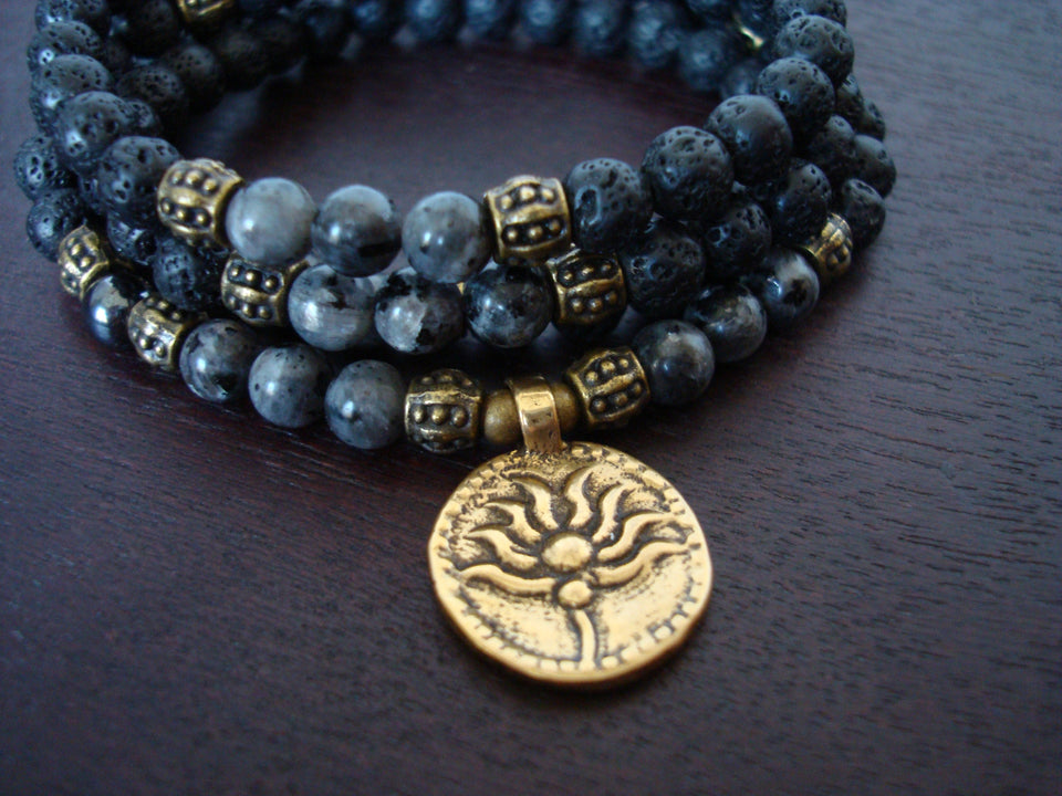 Women's Black Moonstone Intuition & Wisdom Lotus Mala