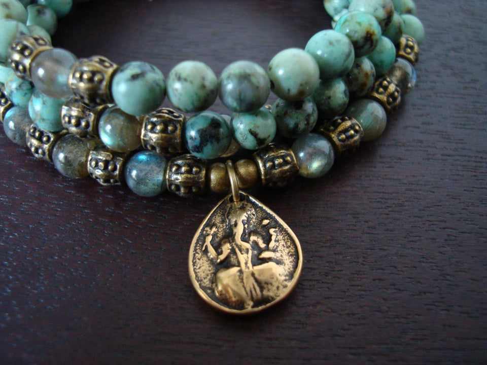 Women's African Turquoise Success & Happiness Ganesha Mala
