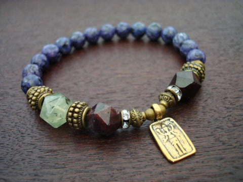 Women's Garnet & Prehnite Awakening Ganesha Mala Bracelet