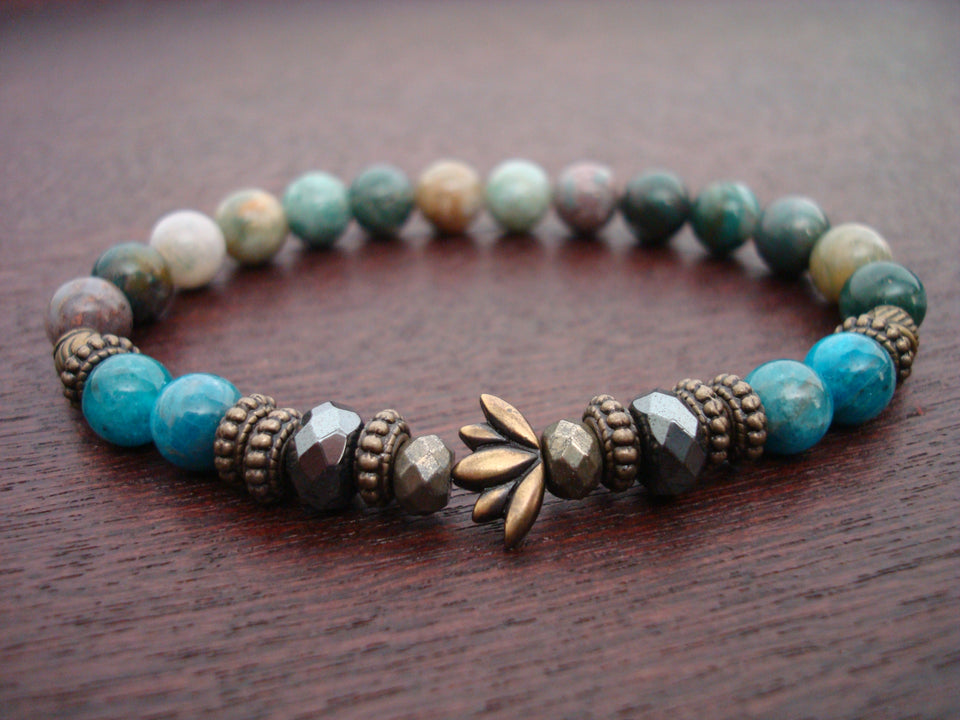 Women's Apatite Spiritual Love Lotus Mala Bracelet