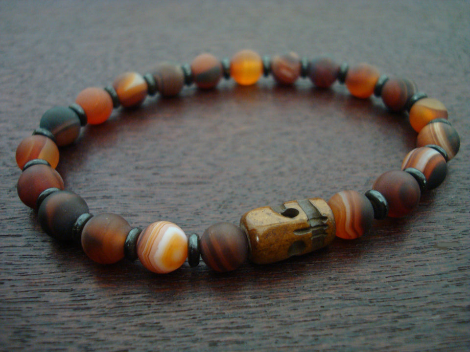 Men's Sardonyx Wisdom & Positivity Skull Mala Bracelet