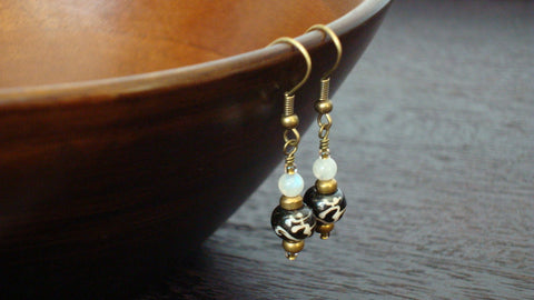 Moonstone & Tibetan Om Earrings
