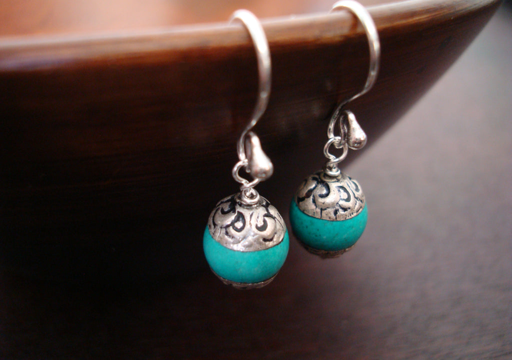 Tibetan Capped Turquoise Earrings