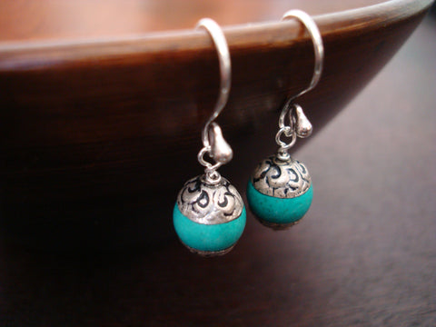 Tibetan Capped Turquoise Earrings