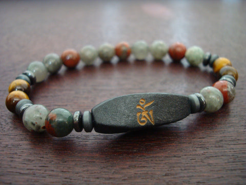 Men's Bloodstone Anti-Stress, Abundance, & Spiritual Protection Mala Bracelet