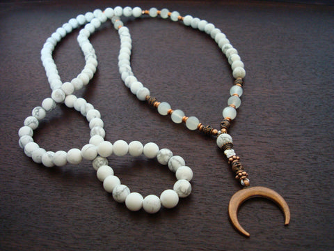 Women's White Moon Goddess Moonstone Mala