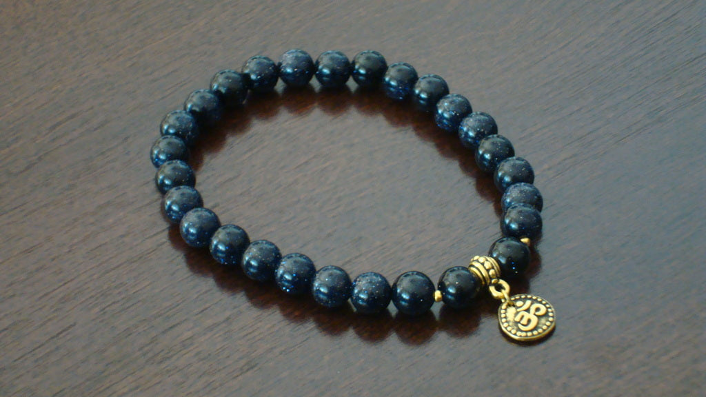 Men's Blue Goldstone Om Mala Bracelet