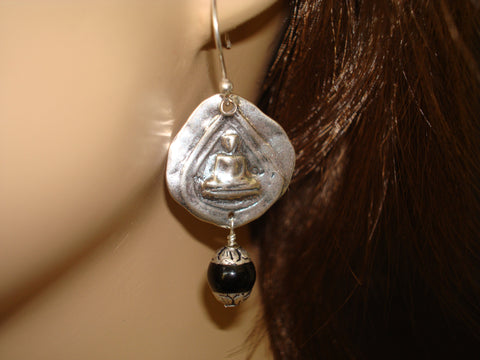 Women's Tibetan Onyx Buddha Earrings