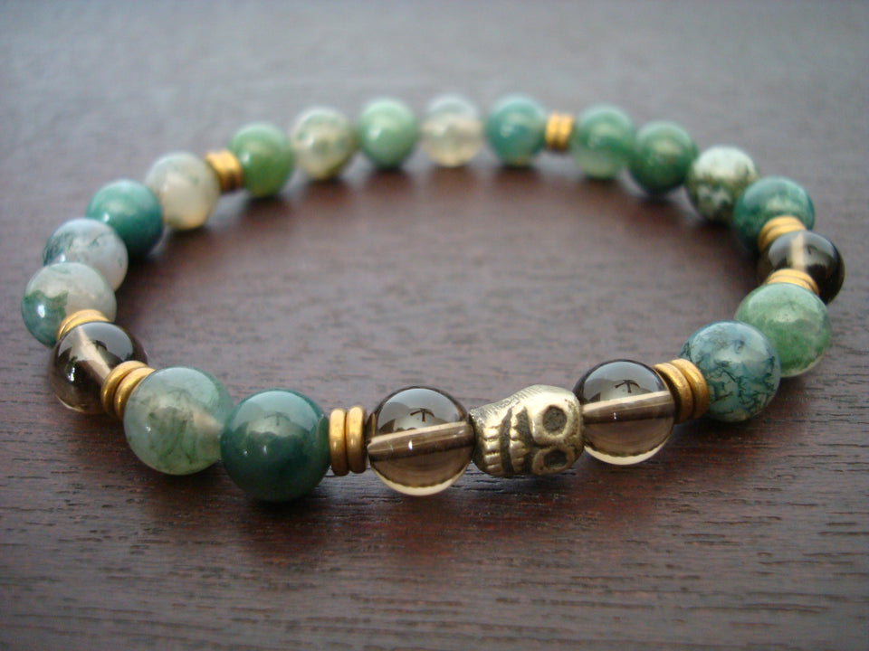 Men's Moss Agate Wisdom & Prosperity Mala Bracelet