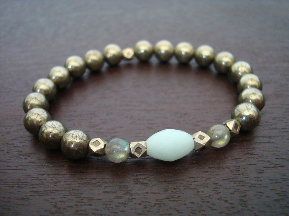 Women's Amazonite & Pyrite Luck & Good Fortune Mala Bracelet