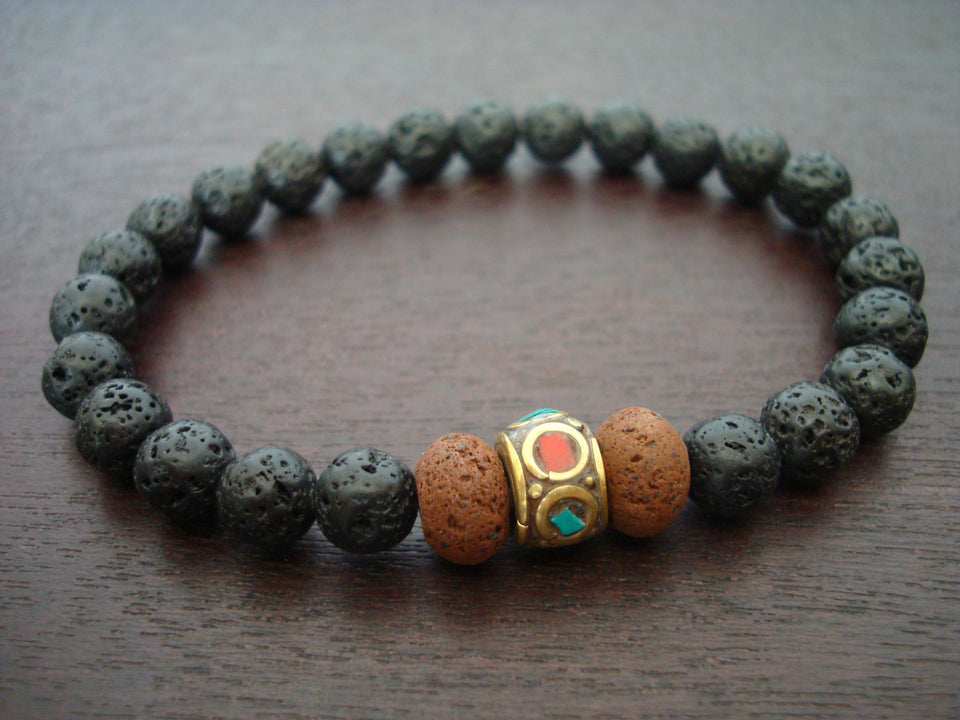 Men's Tibetan Lava Rock Strength & Stability Mala Bracelet