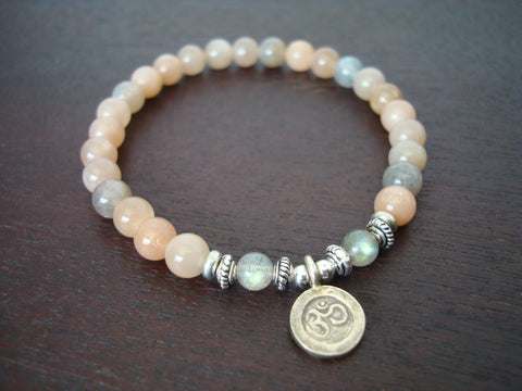 Women's Pink Moonstone Om Mala Bracelet