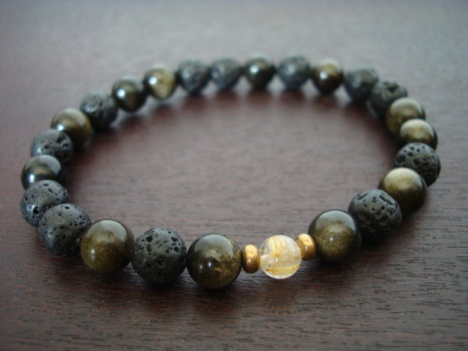 Men's Obsidian Positivity, Pleasure, & Joy Mala Bracelet