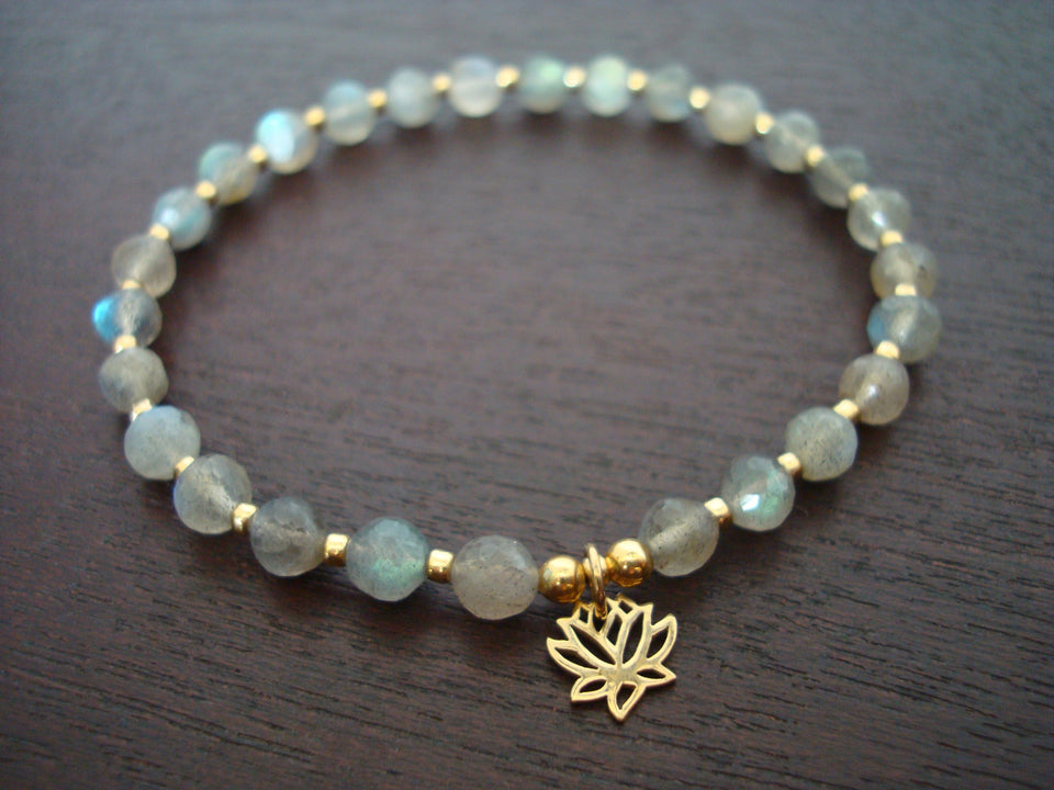 Women's Labradorite Strength & Intuition Lotus Mala Bracelet