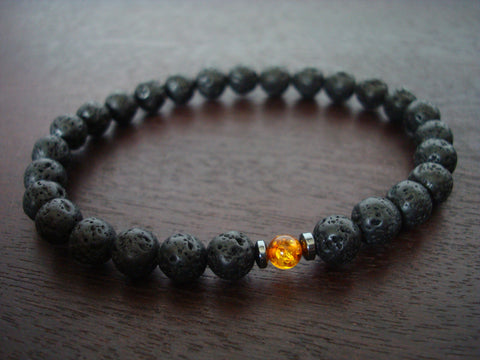 Men's Lava Rock & Baltic Amber Mala Bracelet