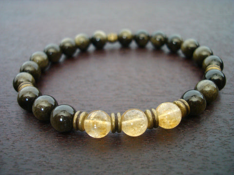 Men's Citrine & Obsidian Good Fortune Mala Bracelet