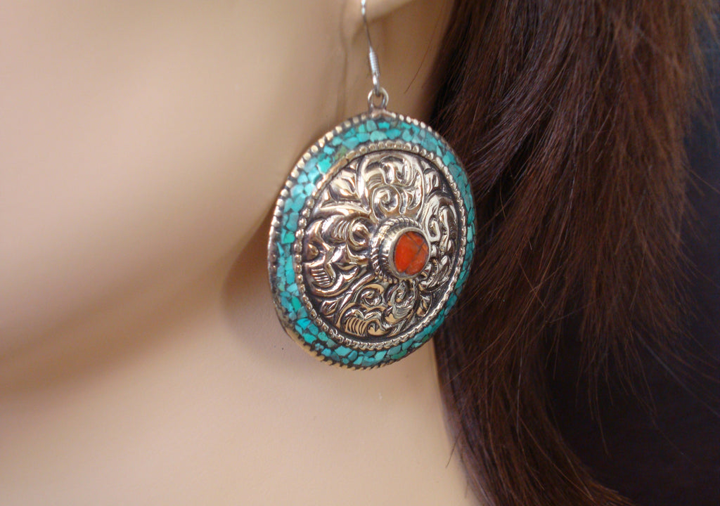 Women's Tibetan Turquoise Mandala Earrings