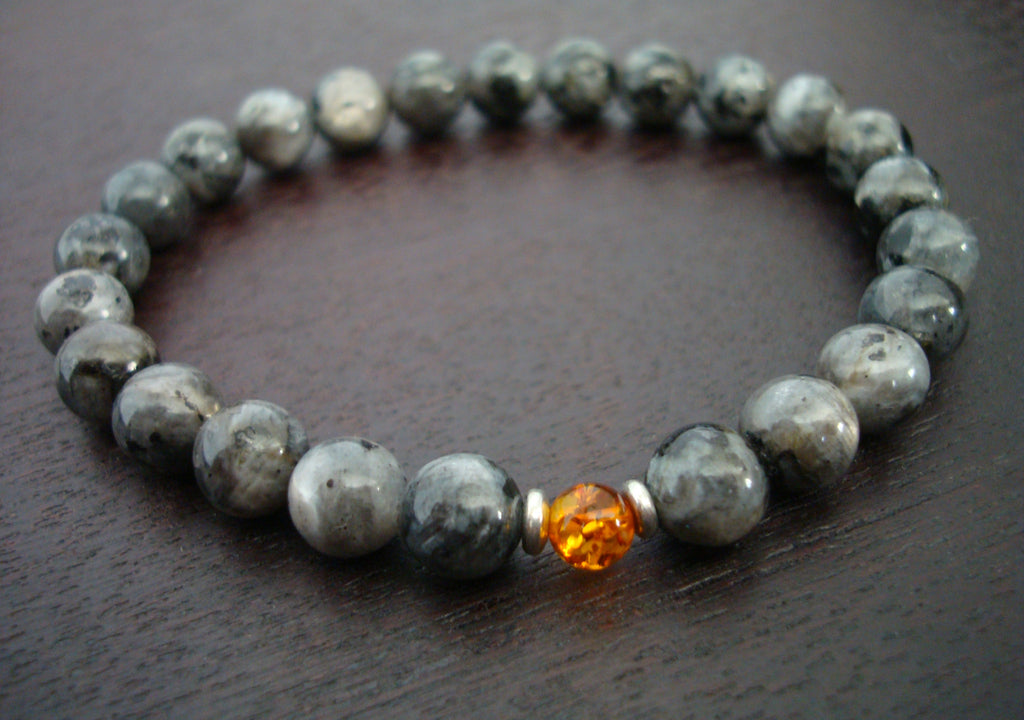 Baltic Amber & Black Moonstone Bracelet