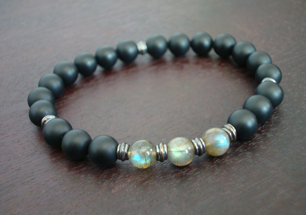 Mens Dirty Labradorite Mala Bracelet 5th Element Yoga