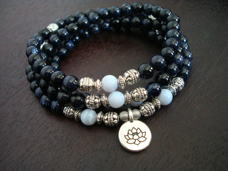 Women's Blue Goldstone Intuition & Higher Self Mala