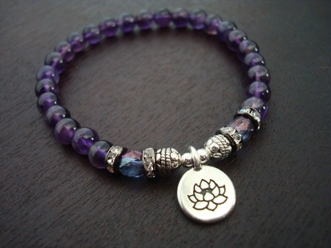 Women's Amethyst Spirituality Lotus Mala Bracelet