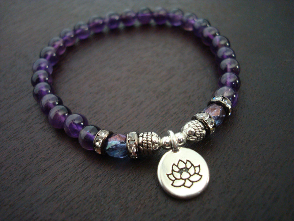 Women's Amethyst Spirituality Lotus Mala Bracelet