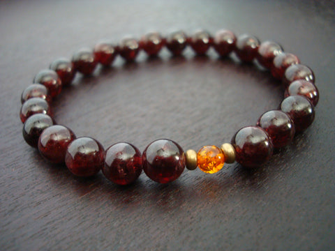 Men's Garnet & Baltic Amber Luck & Karma Mala Bracelet
