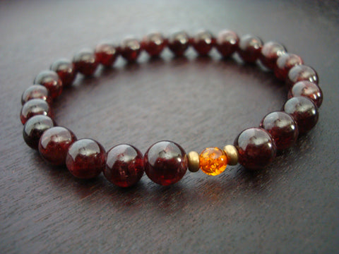 Men's Garnet & Baltic Amber Mala Bracelet