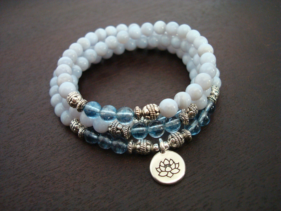 Women's Blue Lace Agate Intuition & Gentle Protection Mala