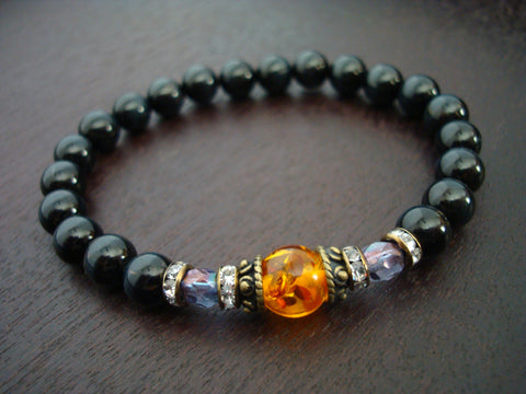 Women's Blue Tiger's Eye & Amber Stability & Prosperity Bracelet