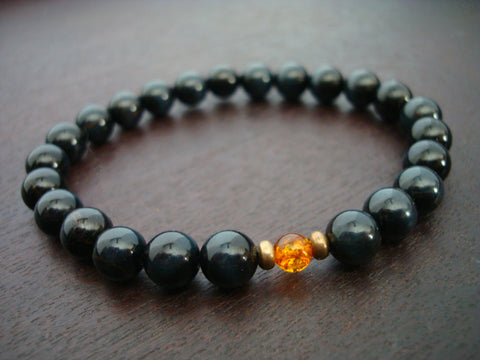 Men's Blue Tiger's Eye & Baltic Amber Empowerment Bracelet