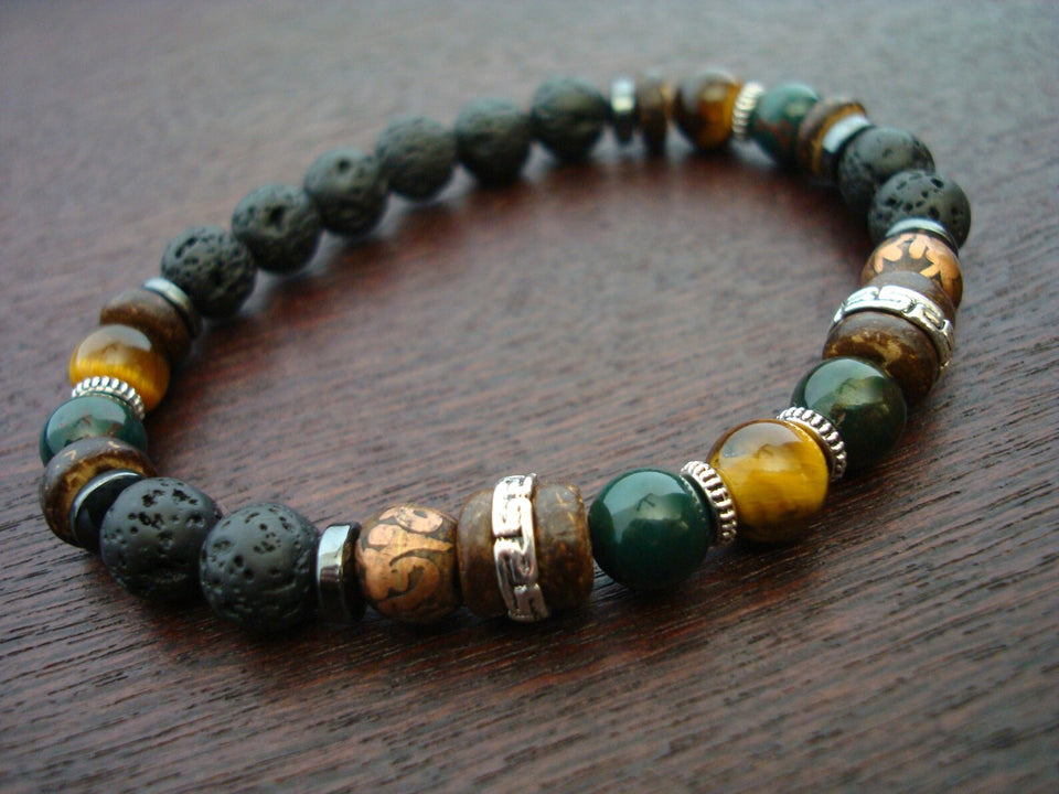 Men's Bloodstone Balance, Spiritual Protection, & Prosperity Mala Bracelet