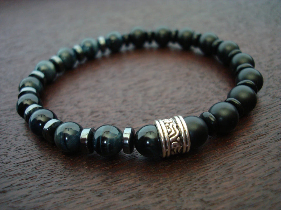 Men's Blue Tiger's Eye Mental Power Mala Bracelet