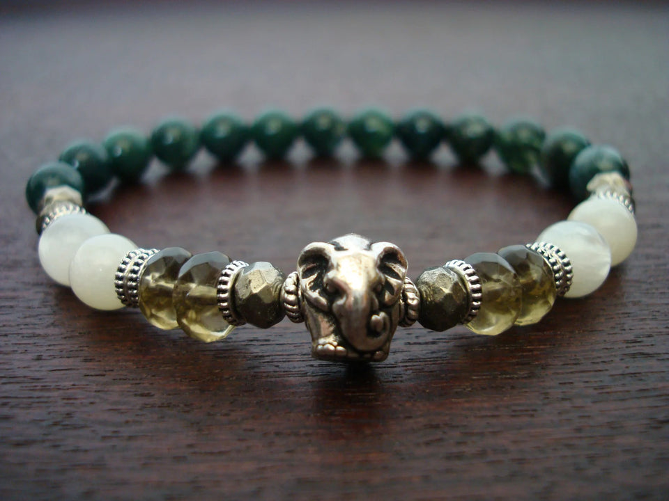 Women's Moonstone Elephant Contentment Mala Bracelet