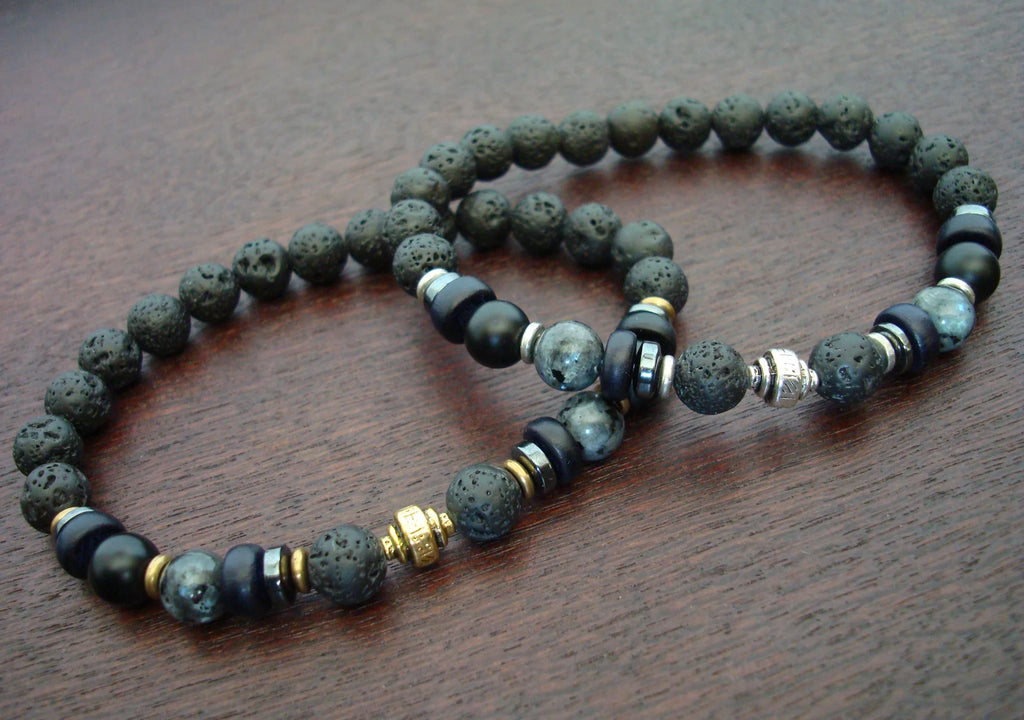 Men's Black Moonstone Mala Bracelet