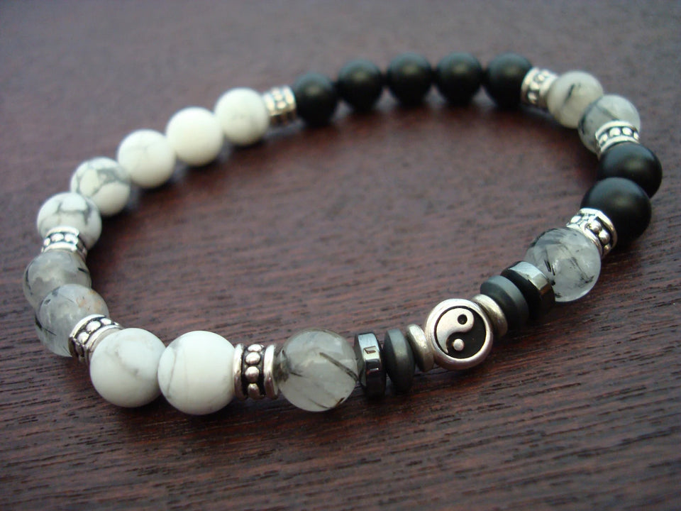 Men's Onyx & Howlite Yin Yang Mala Bracelet