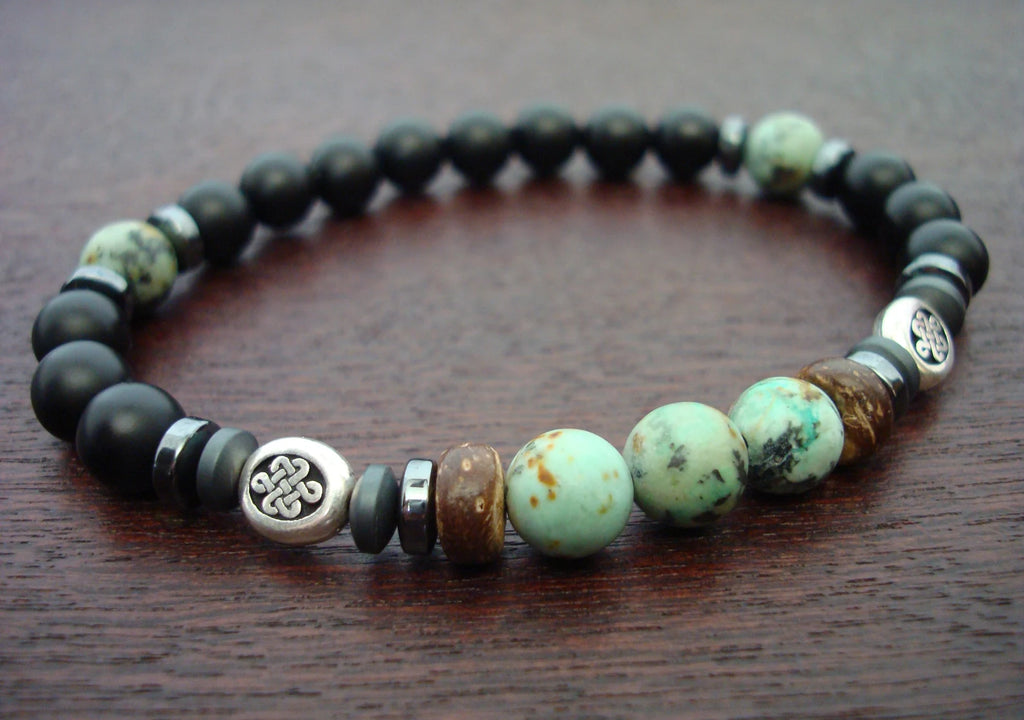 Men's African Turquoise Eternity Knot Mala Bracelet