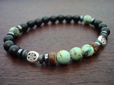 Men's African Turquoise Eternity Knot Mala Bracelet