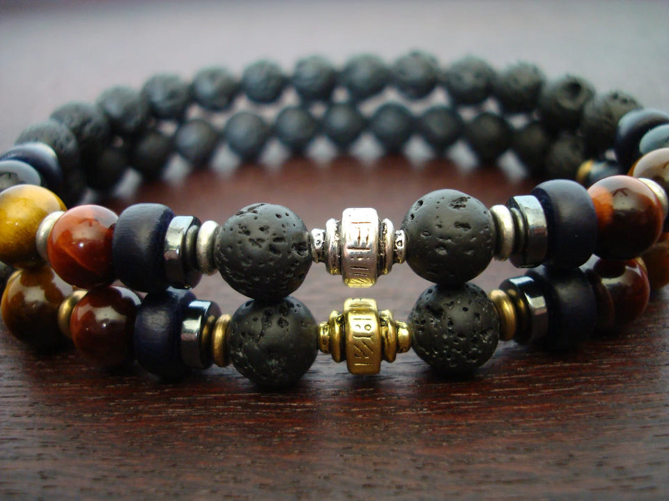 Men's Mixed Tiger's Eye Protection & Prosperity Mala Bracelet