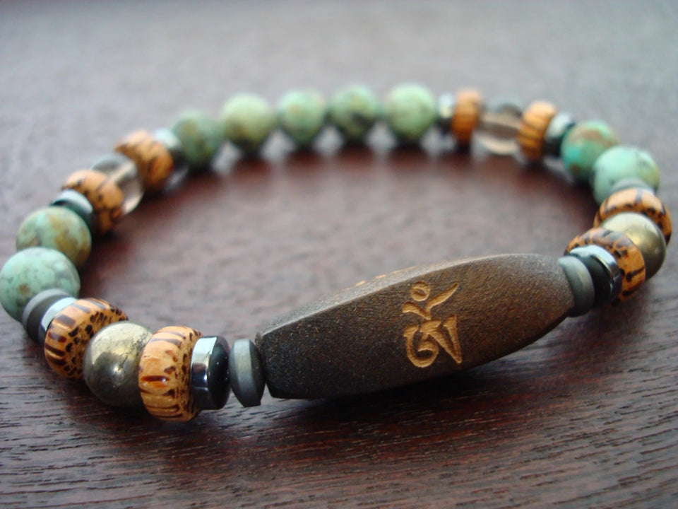 Men's African Turquoise Stability, Change, & Spiritual Protection Mala Bracelet