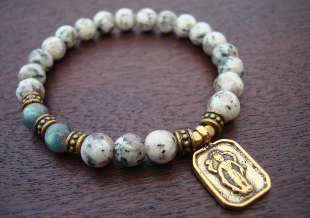 Men's Labradorite & Spotted Jade Strength & Good Fortune Mala Bracelet
