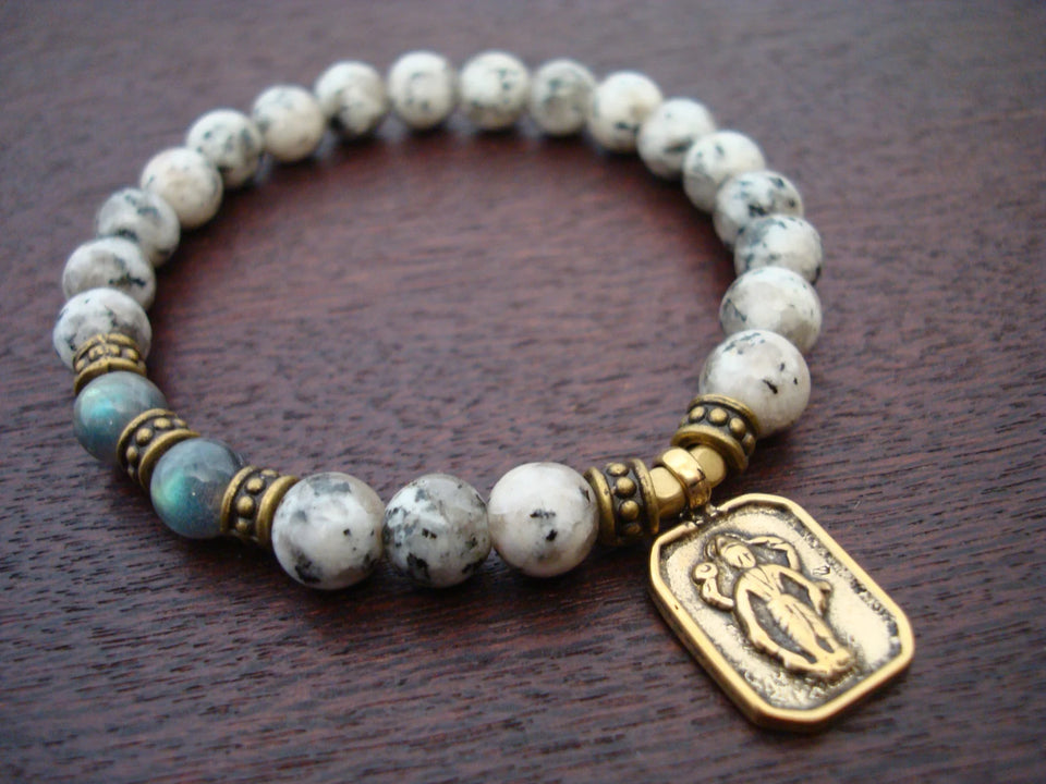 Men's Labradorite & Spotted Jade Strength & Good Fortune Mala Bracelet