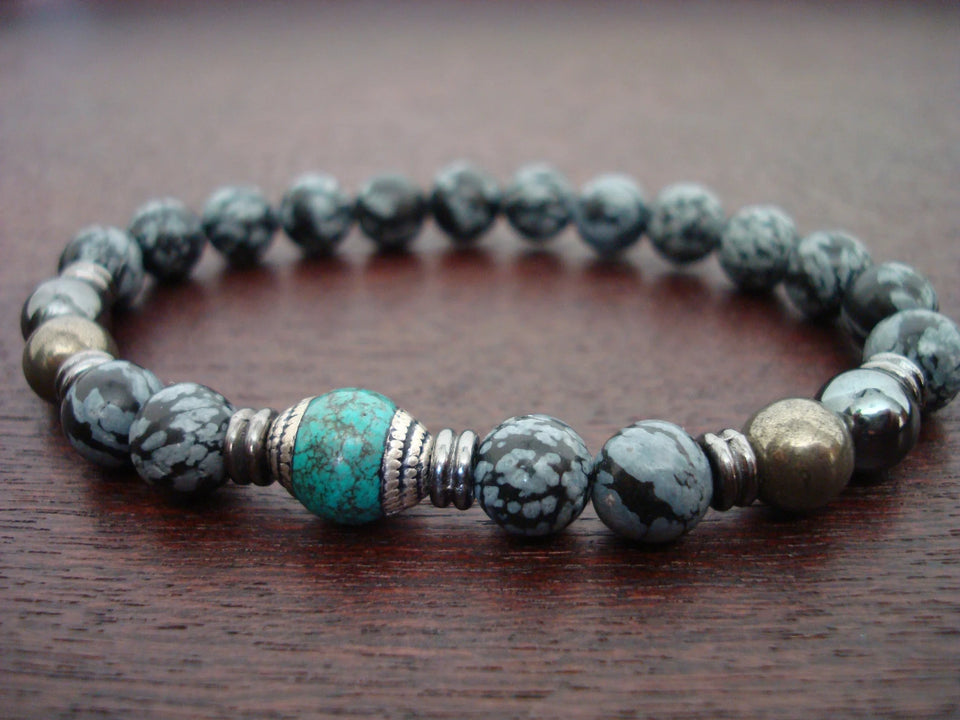 Men's Tibetan Turquoise & Obsidian Mala Bracelet