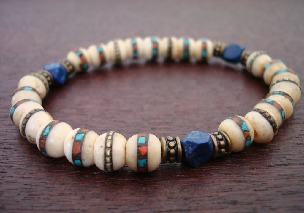 Men's Tantric Bone & Lapis Lazuli Mala Bracelet