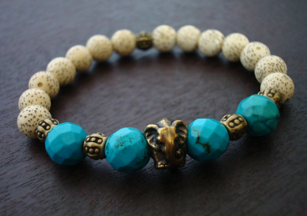 Women's Tibetan Turquoise Elephant Mala Bracelet