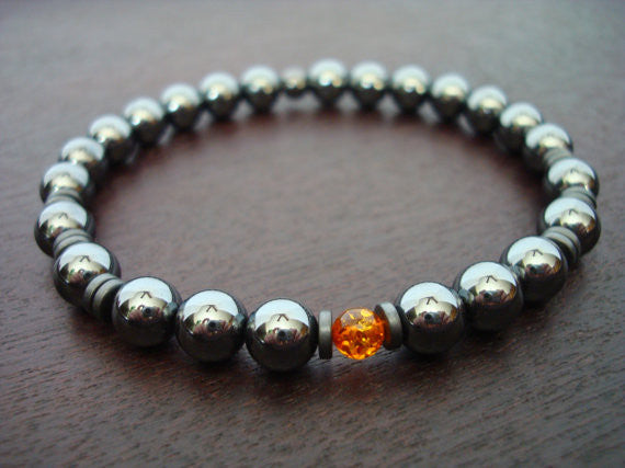 Men's Amber & Hematite Luck & Balance Mala Bracelet