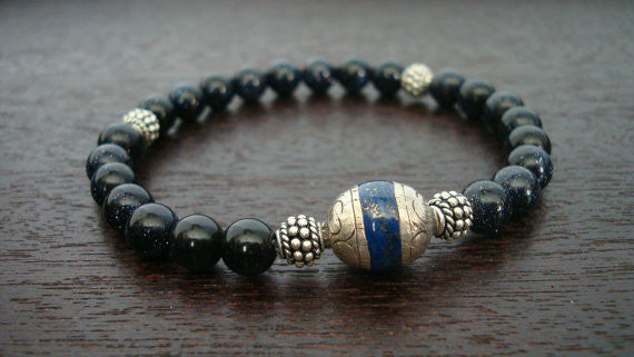 Men's Blue Goldstone Power & Balance Mala Bracelet